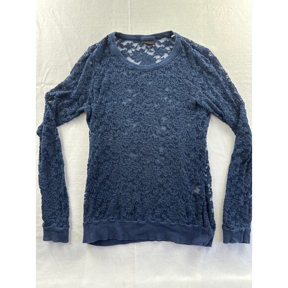 MOD Lusive Blue Lace Ling Sleeve Top Size L - Picture 1 of 5